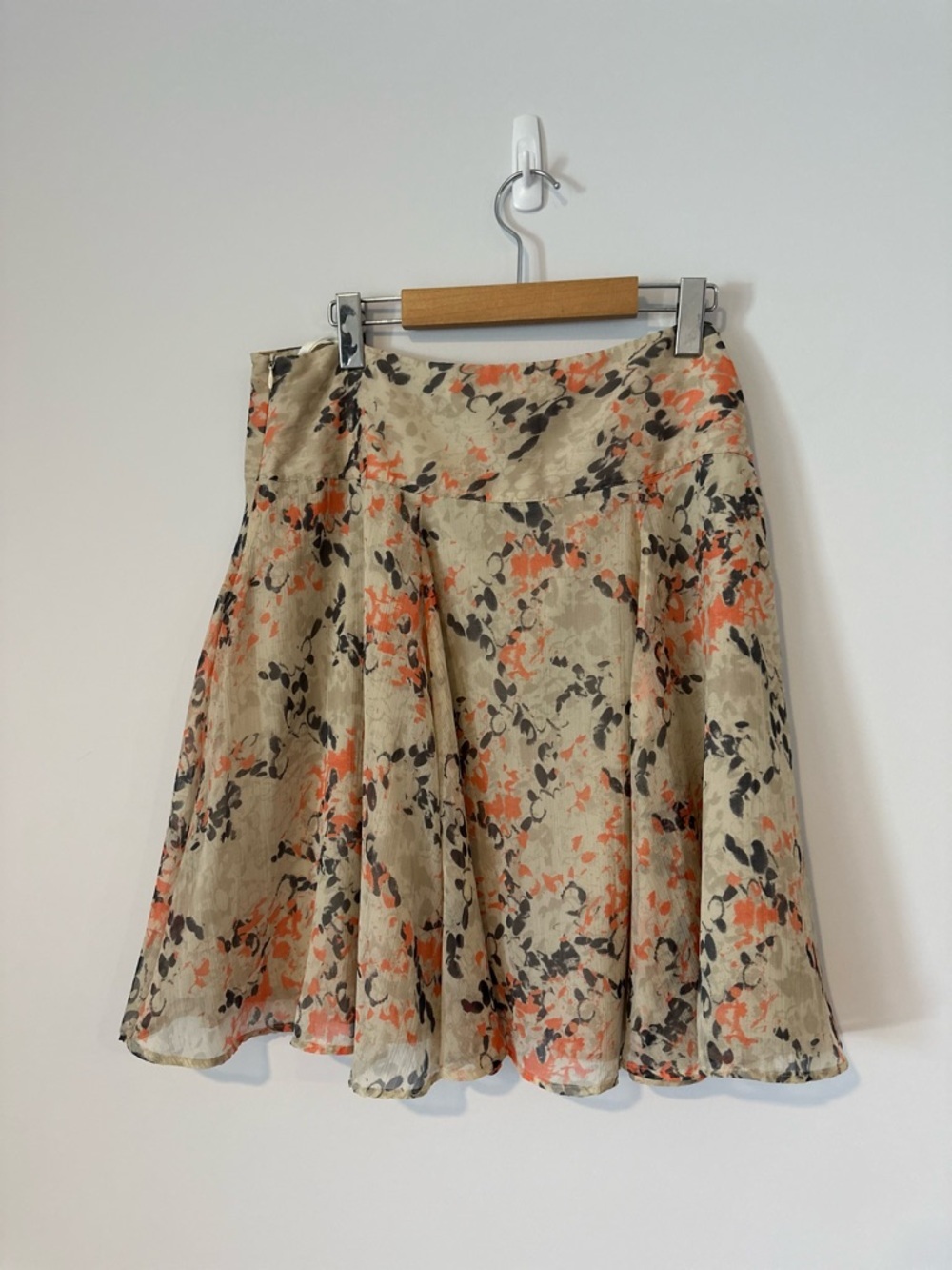 Floral Skater Skirt Beige Orange Brown Knee Length Flowy Lined Vera Moda - Picture 6 of 16